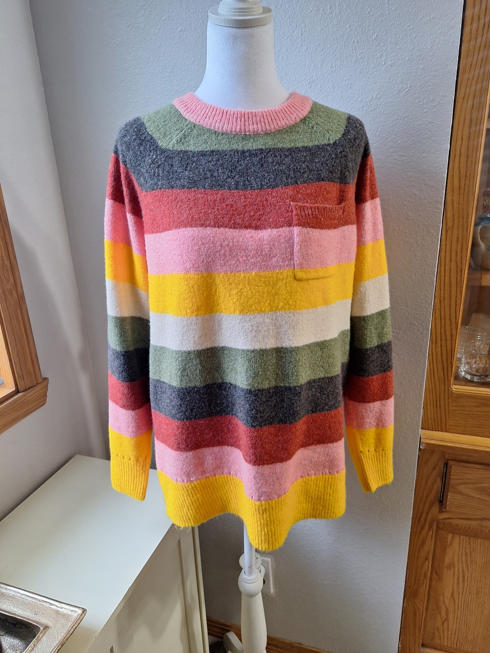 torrid Multicolor Striped Crewneck Sweater in Pink, Yellow & Green
